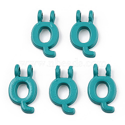 Rack Plating Spray Painted Alloy 2-Loop Link Pendants, Letter Charms, Lead Free & Nickel Free & Cadmium Free, Letter.Q, 16.5x9.5x2mm, Hole: 2mm(PALLOY-N176-01Q)
