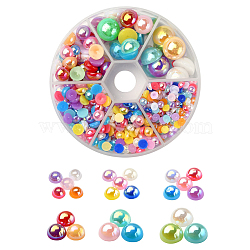 648Pcs 6 Style ABS Imitation Pearl Cabochons, AB Color Plated, Dome/Half Round, Mixed Color, 4~12x2~6mm(OACR-YW0001-26)