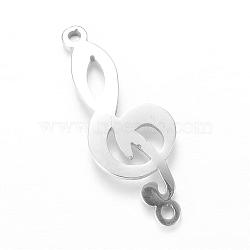 Tarnish Resistant 201 Stainless Steel Links connectors, Musical Note, Random Musical Note Direction, Stainless Steel Color, 24.5x9.5x1mm, Hole: 1mm(STAS-S059-11B)