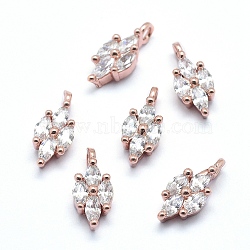 Brass Charms, with Cubic Zirconia, Cadmium Free & Nickel Free & Lead Free, Horse Eye, Clear, Real Rose Gold Plated, 12x5.5x3mm, Hole: 1.5mm(ZIRC-J040-36RG-01-NR)