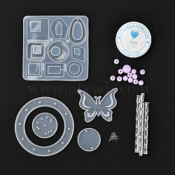 DIY Butterfly Wind Chime Making Kits, Including Silicone Molds, Aluminum Tube, Acrylic Beads and Crystal Thread, White, 73pcs/set(X1-DIY-P028-18)