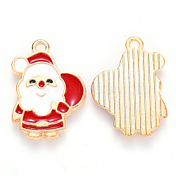 Alloy Enamel Pendants, for Christmas, Flat Back, Santa Claus, Light Gold, Red, 22x16x1mm, Hole: 1.4mm(X-ENAM-S121-003)