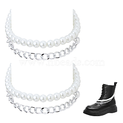 2Pcs Round Glass Pearl Beads & Aluminium Boot Strap Chains, Platinum, 360mm(HJEW-HS00036)