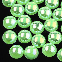 ABS Plastic Imitation Pearl Cabochons, AB Color Plated, Half Round, Lime Green, 10x5mm, 2000pcs/bag(OACR-S025-10mm-15)