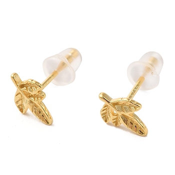 Sterling Silver Stud Earrings for Women, Leaf, with S925 Stamp, Golden, 9x7mm