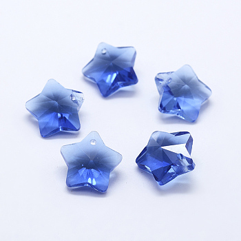 Transparent Glass Pendants, Faceted, Star Charms, Cornflower Blue, 13x13.5x7mm, Hole: 1mm