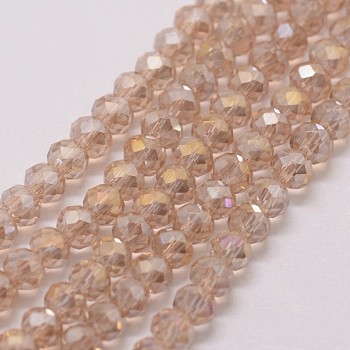 Electroplate Glass Bead Strands, Rondelle, Faceted, Rainbow Plated, Moccasin, 3x2mm, Hole: 1mm, about 120~125pcs/strand, 12.4 inch