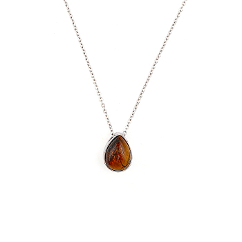 Natural Tiger Eye Teardrop Urn Ashes Pendant Necklace, Stainless Steel Memorial Jewelry for Women, 19.69 inch(50cm)