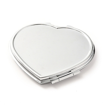 DIY Iron Cosmetic Mirrors, for Epoxy Resin DIY, Heart, Platinum, 6.8x7.1x0.85cm, Hole: 1.6mm, Tray: 53.5x62.5mm