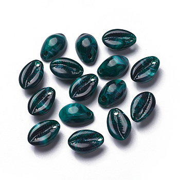 Acrylic Pendants, Imitation Gemstone Style, Cowrie Shell, Dark Green, 18.5x12.5x8mm, Hole: 2mm