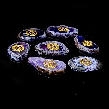 Chakra Natural Agate Nuggets Stone, Pocket Palm Stone for Reiki Balancing, Home Display Decorations, Purple, 30~50x5mm, 7pcs/set