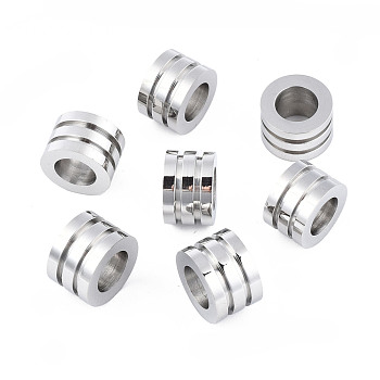 316 Surgical Stainless Steel European Beads, Large Hole Beads, Grooved Beads, Column, Stainless Steel Color, 12x8mm, Hole: 7mm