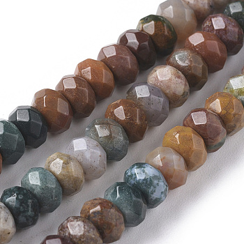 Natural Ocean Jasper Beads Strands, Faceted, Rondelle, 6x4mm, Hole: 1mm, about 97pcs/strand, 15.16 inch(38.5cm).