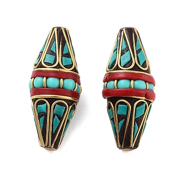 Handmade Indonesia Beads, with Brass and Resin, Bicone, Red, 39x17mm, Hole: 1.9mm