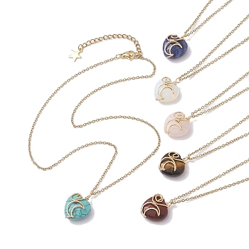 Natural & Synthetic Mixed Gemstone Heart Pendant Necklaces, with 304 Stainless Steel Cable Chains, 18.39 inch(46.7cm)