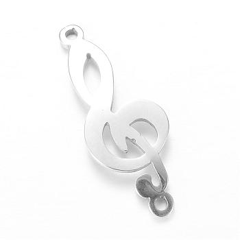 201 Stainless Steel Links connectors,  Musical Note, Random Musical Note Direction, Stainless Steel Color, 24.5x9.5x1mm, Hole: 1mm