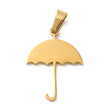 Ion Plating(IP) 304 Stainless Steel Pendants, Stamping Blank Tag, Umbrella Charm, Golden, 27.5x20x1mm, Hole: 6.5x4mm