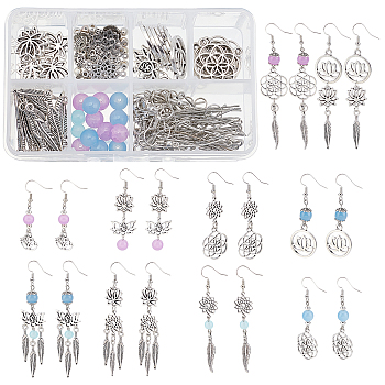 DIY Earring Making Kit, Including Glass Beads, Brass Earring Hooks, Eye Pins, Flat Head Pins & Jump Rings, Alloy Charms, Bead Caps, Links & Spacer Beads, Mixed Color, 172pcs/box