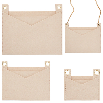WADORN 3Pcs 3 Style Felt Bags Organizer Insert, Mini Envelope Handbag Shaper Premium Felt, with Iron Grommets, Blanched Almond, 9~22x8~18.3x0.5~0.55cm, Hole: 10mm, 1pc/style