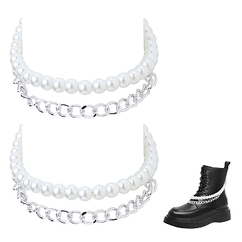 2Pcs Round Glass Pearl Beads & Aluminium Boot Strap Chains, Platinum, 360mm