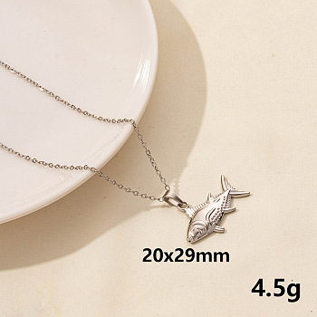 304 Stainless Steel Fish Pendant Necklaces, Cable Chain Necklaces for Women