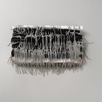 Gauze Iron Tassel Lace Edge Trim Ribbon, for Cloth Dress Sewing Accessories, Black, 3 inch(75mm)