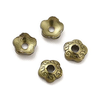 Ion Plating(IP) 304 Stainless Steel Bead Caps, Flower, 5-Petal, Antique Bronze, 4x4x1mm, Hole: 1mm