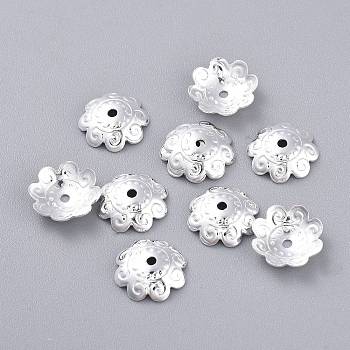 201 Stainless Steel Bead Caps, Multi-Petal, Flower, Silver, 11x3mm, Hole: 1.4mm