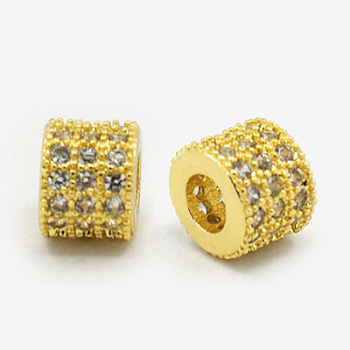Brass Cubic Zirconia Beads, Column, Golden, 6x5mm, Hole: 3mm