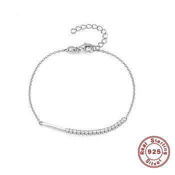 Rhodium Platedv 925 Sterling Silver Link Bracelet, with Cubic Zirconia Tennis Chains, with S925 Stamp, Platinum, 6-3/4 inch(17cm)