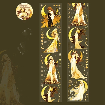 Moon Goddess Theme PET Waterproof Decorative Adhesive Tapes for DIY Scrapbooking, Yellow, 50x0.1mm, 2m/roll