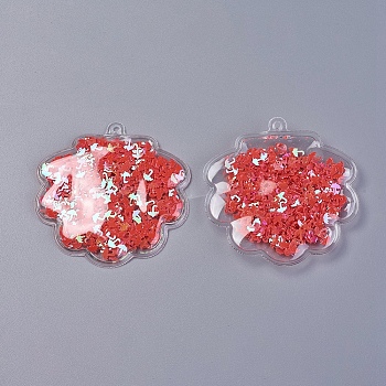 PVC Plastic Big Pendants, with Paillette/Sequin, Shell, Red, 60x60x5mm, Hole: 3mm
