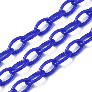Handmade Opaque Acrylic Cable Chains, Oval, Blue, 13x8x2mm