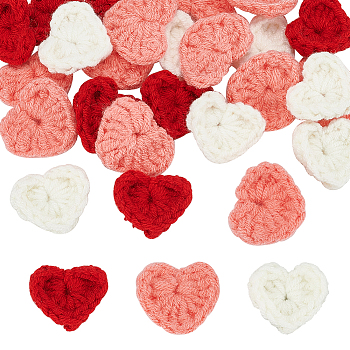 42Pcs 3 Colors Wool Yarn Heart Ornament Accessories, for DIY Children Hair Tie, Mixed Color, 24x30x6mm, 14pcs/color