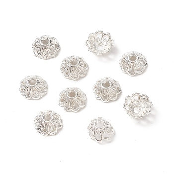 Silver Color Plated Alloy Flower Bead Caps, Fancy Bead Caps, 9x4mm, Hole: 2mm