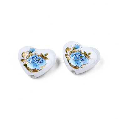 Flower Printed Opaque Acrylic Heart Beads(SACR-S305-28-F02)-4