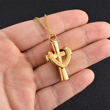 Stainless Steel Cross Cremation Urn Pendant Necklaces(BOTT-PW0009-001G)-3