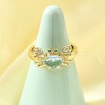 Ocean Theme Brass Micro Pave Cubic Zirconia Cuff Rings for Women, Cadmium Free & Lead Free, Real 18K Gold Plated, Crab, 9x15.5mm(RJEW-F184-17F-G)