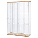 3-Tier 4-Grid Transparent Acrylic Minifigures Organizer Dispaly Case with Wood, Holds up to 12Pcs Action Figures, for Dolls, Building Block Storage, Clear, 38x7x38cm(ODIS-WH0004-03B)