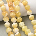 Natural Yellow Jade Beads Strands, Round, 14~14.5mm, Hole: 1.4mm, about 28~30pcs/strand, 15.47~16.65''(39.3~42.3cm)(G-F818-A03-14mm)