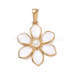 304 Stainless Steel Enamel Pendants, with Plastic Imitation Pearl, Golden, Flower, 28x22x6.5mm, Hole: 6.5x3mm(STAS-A092-02B-G)