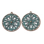 Tibetan Style Alloy Pendants, Red Copper & Green Patina, Flower, 33x30.5x2.5mm, Hole: 1.6mm(FIND-B055-02A)
