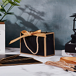 Paper Portable Gift Tote Boxes with Goldenrod Ribbon, for Wedding Candy Boxes, Rectangle, Black, 14x6x12cm(CON-WH0112-014)