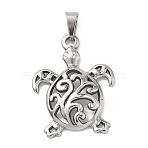 304 Stainless Steel Pendants, with 201  Stainless Steel Ice Pick Pinch Bails, Turtle Charms, Stainless Steel Color, 26x19.5x3mm, Hole: 6x3mm(STAS-B141-04C-P)