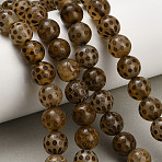 Tibetan Style dZi Beads Strands, Natural Agate Smooth Round Beads with Dots Pattern, Dyed & Heated, Coconut Brown, 10~10.5mm, Hole: 1.2mm, about 35pcs/strand, 13.78''(35cm)(GG-NH0001-A02-10MM)