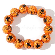 Halloween Creative Wood Printed Stretch Round Beaded Bracelets, Spider, 7-1/2 inch(19cm)(YX3939-7)