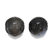 Natural Agate Beads, Dyed & Heated, Carved Buddha Head Beads, Gray, 13~13.5x13.5mm, Hole: 1.6mm(G-Q166-02)