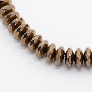 Grade A Electroplate Non-magnetic Synthetic Hematite Beads Strands, Faceted, Rondelle, Copper Plated, 8x3mm, Hole: 1mm, about 111pcs/strand, 15.5 inch(G-N0014-8x3mm-03)