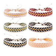 Cotton Flat Cord Bracelets Set, Wax Ropes Braided Ethnic Tribal Adjustable  Bracelets, Leaf, 6-7/8 inch(17.5cm), 6pcs/set(PW-WG25250-01)