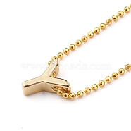 Brass Initial Pendant Necklaces, with Ball Chains, Golden, Letter.Y, 16.14 inch(41cm)(NJEW-JN03330-03)